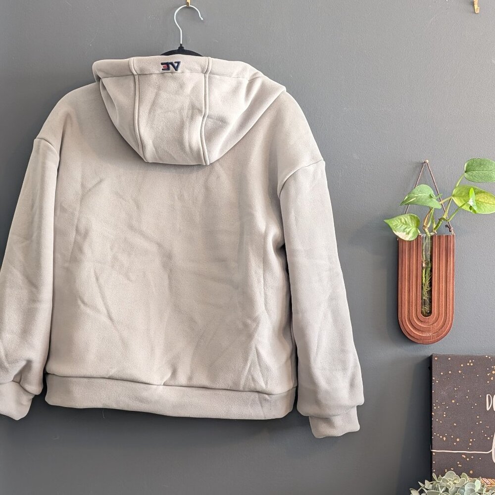 K-Style Oversized Scuba Zip-Up Hoodie - Gray with Gold Honeycomb Lining - Size M - Picture 3 of 9